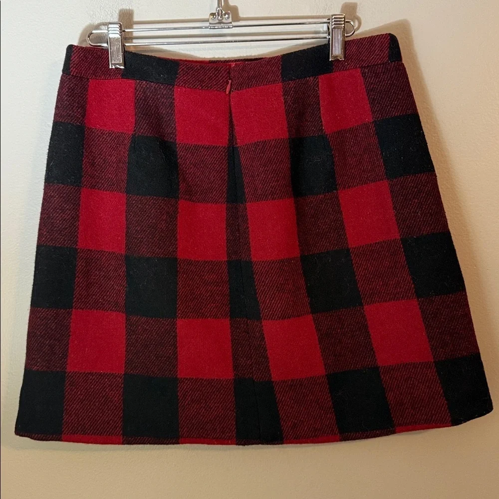 J. Crew Factory Ruffle-Front Mini Skirt in Double-Serge Wool Red/Black Size 6